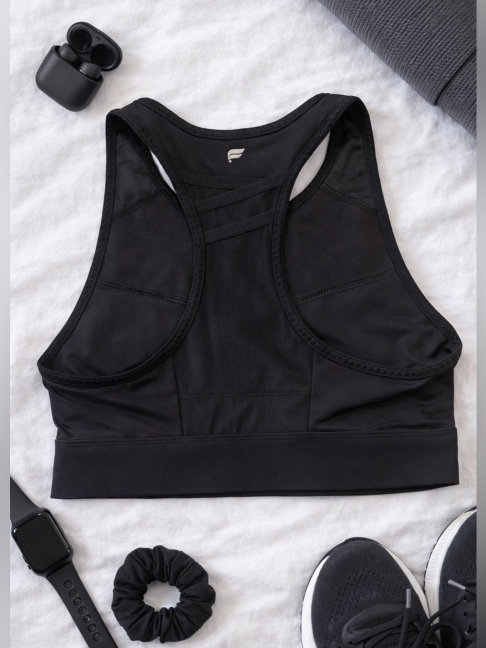 Fabletics Black High Neck Racerback Sports Bra Estimated Size Small (14in PTP)